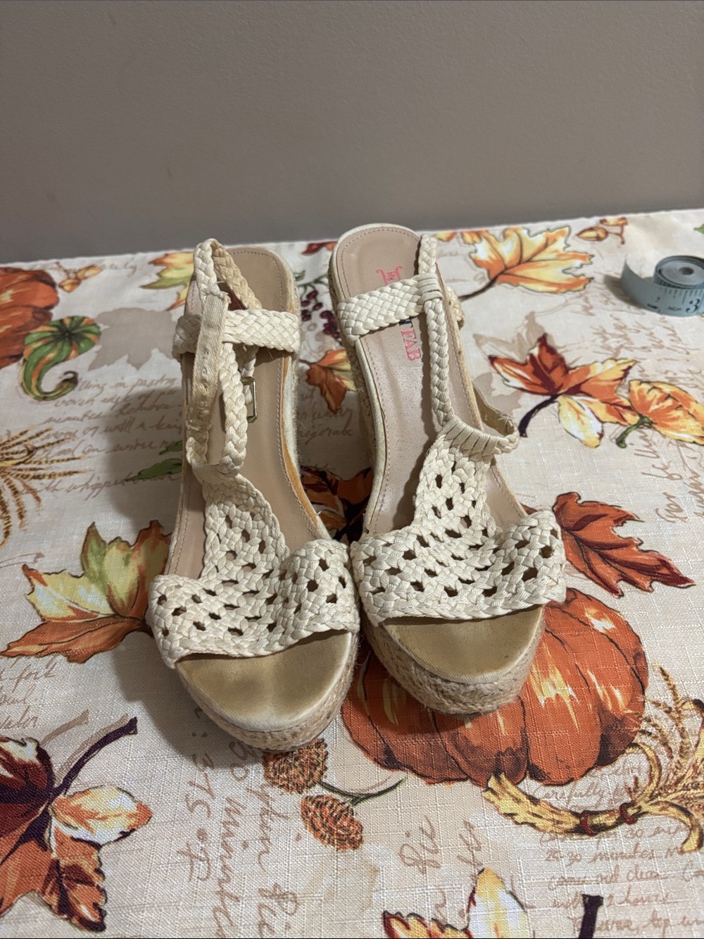 JustFab Cream Woven Espadrille Wedge Sandals